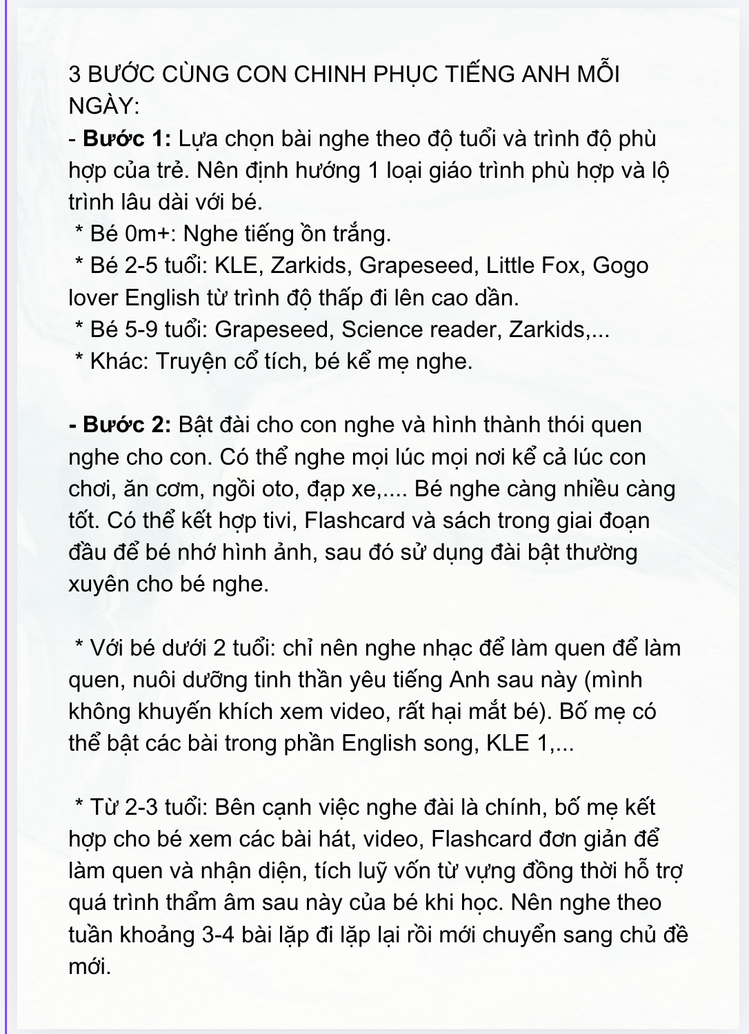 3 bước cùng con chinh phục tiếng Anh mỗi ngày phần 1